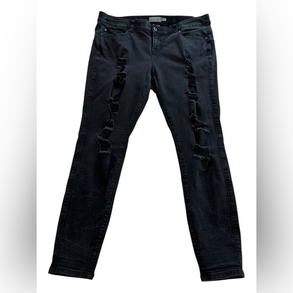 Torrid Bombshell Skinny Premium Stretch High-Rise Jeans Distressed Black - Sz 18 - Picture 1 of 13